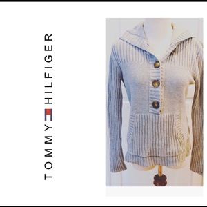 Vintage Tommy Hilfiger Gray Hood Cable Sweater M